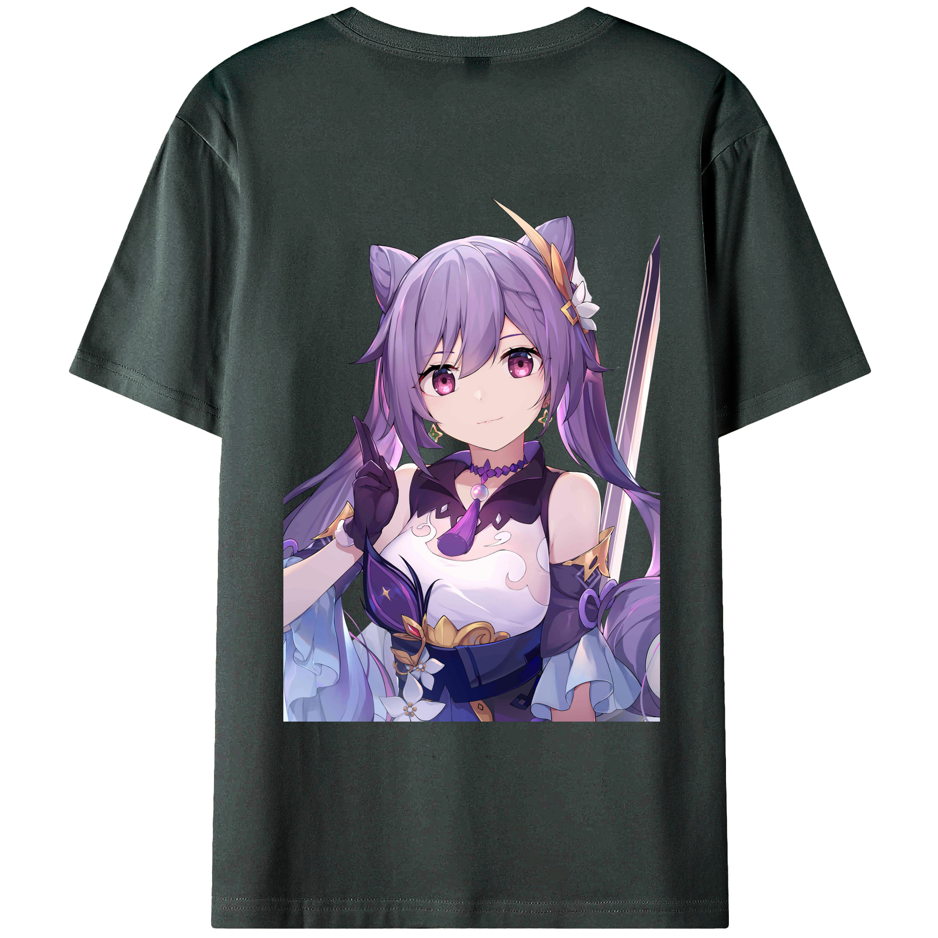 げんし神 刻晴 こくせい genshin Kokusei 綿100％ メンズ半袖Tシャツ（バックプリント） 通気性